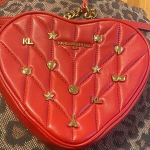 Karl Lagerfeld Red Heart Crossbody Bag with Gold Accents